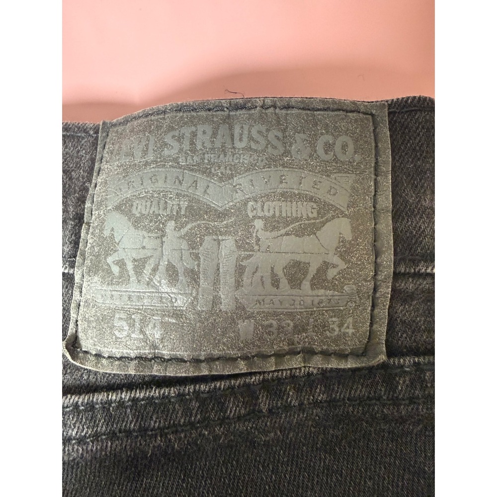 Levi's 514 Straight Fit Jeans Mens 33x34 Black Excellent Washed Denim 9025 - Picture 2 of 7